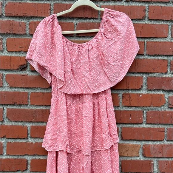 Pink Off-Shoulder Ruffle Dress - Picture 2 of 3